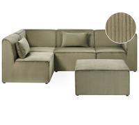 Canapé d'Angle à Droite Velours Côtelé Pouf Ottoman Modulable Vert Lemvig