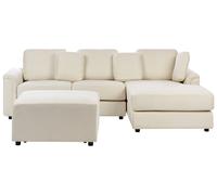 Canapé d'Angle à Gauche Moderne avec Pouf Ottoman en Tissu Beige Clair Kohl