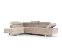Canapé d'angle Alfa Velours Taupe - MENZZO - Réversible - 5 places - Moelleux