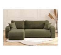 Canapé d'angle ALYA convertible et réversible 4 places en velours cotelé - Vert kaki