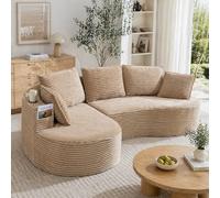 Canapé d'angle arrondi au design courbé,canapé 3 places en velours côtelé pour salon,canapé relax confortable avec porte-gobelets intégrés,poches latérales,coussin assorti inclus,mousse haute densité