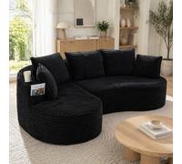 Canapé d'angle arrondi au design courbé,canapé 3 places en velours côtelé pour salon,canapé relax confortable avec porte-gobelets intégrés,poches latérales,coussin assorti inclus,mousse haute densité