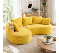Canapé d'angle arrondi au design courbé,canapé 3 places en velours côtelé pour salon,canapé relax confortable avec porte-gobelets intégrés,poches latérales,coussin assorti inclus,mousse haute densité