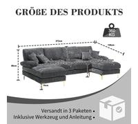 Canapé d'angle - Canapé lounge - Coin salon - Canapé modulaire - Gris foncé - Tissu chenille de haute qualité