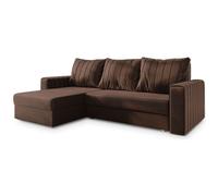 Canapé d'angle CARL, Canape Convertible - Angle - 3 places - 236x150x85 cm - Tissu peluche KRONOS 06 - Marron