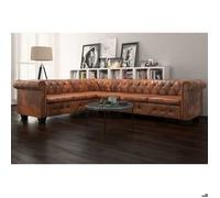 Canapé d'angle - Chesterfield 6 places - Similicuir marron - Structure bois massif - 260×205×73 cm