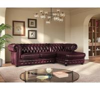 Canapé d'angle chesterfield BRENTON 100% cuir de buffle - Bordeaux- Angle droit
