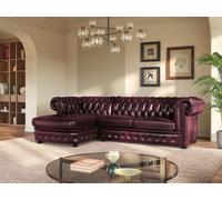 Vente-unique - Canapé d'angle Chesterfield Brenton 100% Cuir de Buffle - Bordeaux- Angle Gauche
