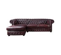 Vente-unique - Canapé d'angle Chesterfield Brenton 100% Cuir de Buffle - Bordeaux- Angle Gauche