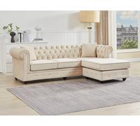 Canapé d'angle chesterfield réversible en velours beige TOLEDO