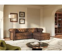 Canapé d'angle chesterfield réversible TOLEDO en microfibre vieillie - Marron