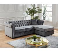 Canapé d'angle chesterfield réversible TOLEDO en velours - Anthracite