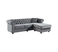 Vente-unique - Canapé d'angle Chesterfield réversible Toledo en Velours - Anthracite