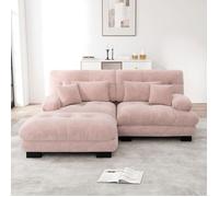 Canapé d'angle - Cloud - chenille vintage rose - modulable avec ottomane et poufs - coussins mousse HR