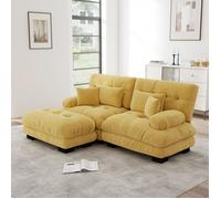 Canapé d'Angle Cloud en Chenille, Canapé Modulaire avec 2 Coussins Lombaires, 2 Coussins Déco, Accoudoirs Larges et Pouf, Jaune