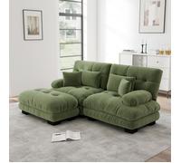 Canapé d'angle Cloud en chenille vert, canapé double avec 2 coussins lombaires et 2 décoratifs, accoudoirs larges et pouf ottoman