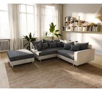 Canapé-d'angle Clovis blanc noir modulaire accoudoir Tabouret Pouf Gauche