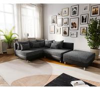 Canapé d'angle Clovis noir canapé module tabouret ottoman gauche