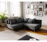 Canapé d'angle Clovis noir ottoman gauche modulable et extensible
