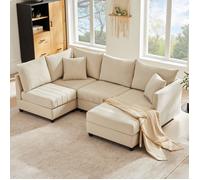 Canapé d'angle contemporain, canapé modulaire 5 places, avec pouf convertible, canapé en L, canapé en U