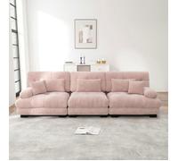 Canapé d'angle convertible 3 places - Chenille vintage rose - Assise en forme de nuage - Mousse haute résilience