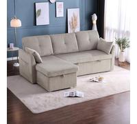 Canapé d'Angle Convertible 3 Places en Forme de L avec Rangement, Modulaire Moderne Design avec Fauteuil Rembourré pour Salon - Gris Clair Velours