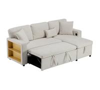 Canapé d'angle convertible 3 places - L215*P133*H85 cm-Canapé-lit Avec espace de stockage et étagère, Polaire Ice-Snow, beige