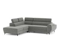 Canapé d'angle convertible - 3 places - MIKY - Tissu Gris anthracite - Coffre et têtières - 262 x 235 x 96 cm - CONFORTEAM