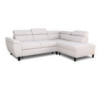 Canapé d'angle convertible - 4 personnes - STAN - Tissu Beige - 3 tétières - Réversible - 243 x 92 x 184 cm