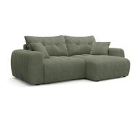 Canapé d'angle convertible - 4 places - BRANDON - Velours côtelé Vert - 242 x 144 x 86 cm