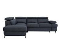 Canapé d'angle convertible - 5 places - NINA - Tissu Noir - Coffre - 255 x 208 x 73 cm