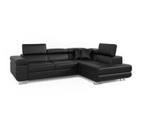 Menzzo Canapé d'angle convertible Antoni avec têtières relevables Simili Noir