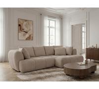 Canapé d'angle convertible avance-recule électrique AUDE tissu bouclette beige angle droit BOBOCHIC 3 places Angle droit Beige