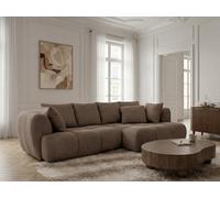 Canapé d'angle convertible avance-recule électrique AUDE tissu bouclette marron angle droit BOBOCHIC 3 places Angle droit Marron