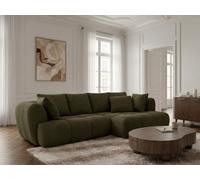 Canapé d'angle convertible avance-recule électrique AUDE tissu bouclette vert angle droit BOBOCHIC 3 places Angle droit Vert