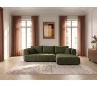 Canapé d'angle convertible avance-recule électrique CLOVIS tissu lisse vert angle droit BOBOCHIC 3 places Angle droit Vert