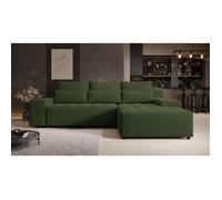 Canapé d'angle convertible avec coffre - NELURO - Chenille déperlante - Universel - Vert olive