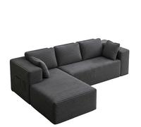 Canapé d'angle Convertible - Bealife - 4 Places - Sans Installation - Canapé en L Gauche - Velours Côtelé - Scandinave - Gris Foncé