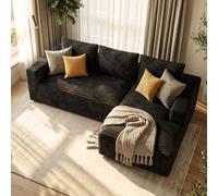 Canapé d'Angle Convertible, Canape 3 Places Modulable, Canape Compressé | Canape Dangle, Canapé 3 Places Coussins, Méridienne Réversible, Mousse+Ressorts, sans Montage, Velours Côtelé, Noir