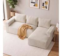 Canapé d'Angle Convertible, Canape 3 Places Modulable, Canape Compressé | Canape Dangle, Canapé 3 Places Coussins, Méridienne Réversible, Mousse+Ressorts, sans Montage, Velours Côtelé, Beige