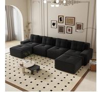 Canapé d'angle convertible,canapé U 4 places,canapé modulaire,aucun assemblage requis, rembourrage en éponge haute densité 32D,Noir