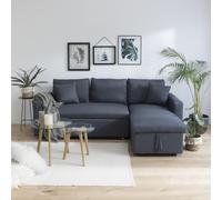 Happy Garden Canapé d'angle convertible Clark 3 places, méridienne réversible, coffre, gris chiné