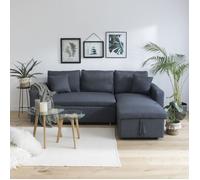 Happy Garden Canapé d'angle convertible Clark 3 places, méridienne réversible, coffre, gris chiné
