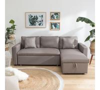 Canape angle fixe 3 places en polyester marron 146 x 225 x 85 cm