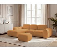 Canapé d'angle convertible coffre grande méridienne MONTAIGNE tissu bouclette avec pouf jaune angle gauche BOBOCHIC 3 places Angle gauche Jaune
