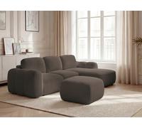 Canapé d'angle convertible coffre MONTAIGNE tissu bouclette avec pouf marron angle droit BOBOCHIC 4 places Angle droit Marron