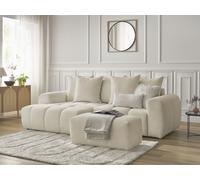 Canapé d'angle convertible coffre ROXELANE tissu bouclette avec pouf beige angle gauche BOBOCHIC 3 places Angle gauche Beige