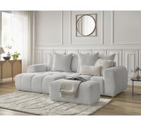 Canapé d'angle convertible coffre ROXELANE tissu bouclette avec pouf gris clair angle gauche BOBOCHIC 3 places Angle gauche Gris clair