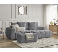 Canapé d'angle convertible coffre ROXELANE tissu bouclette avec pouf gris foncé angle droit BOBOCHIC 3 places Angle droit Gris foncé