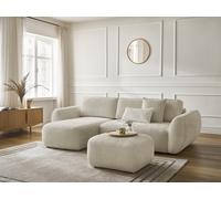 Canapé d'angle convertible DENISE tissu texturé avec pouf beige angle gauche BOBOCHIC 3 places Angle gauche Beige